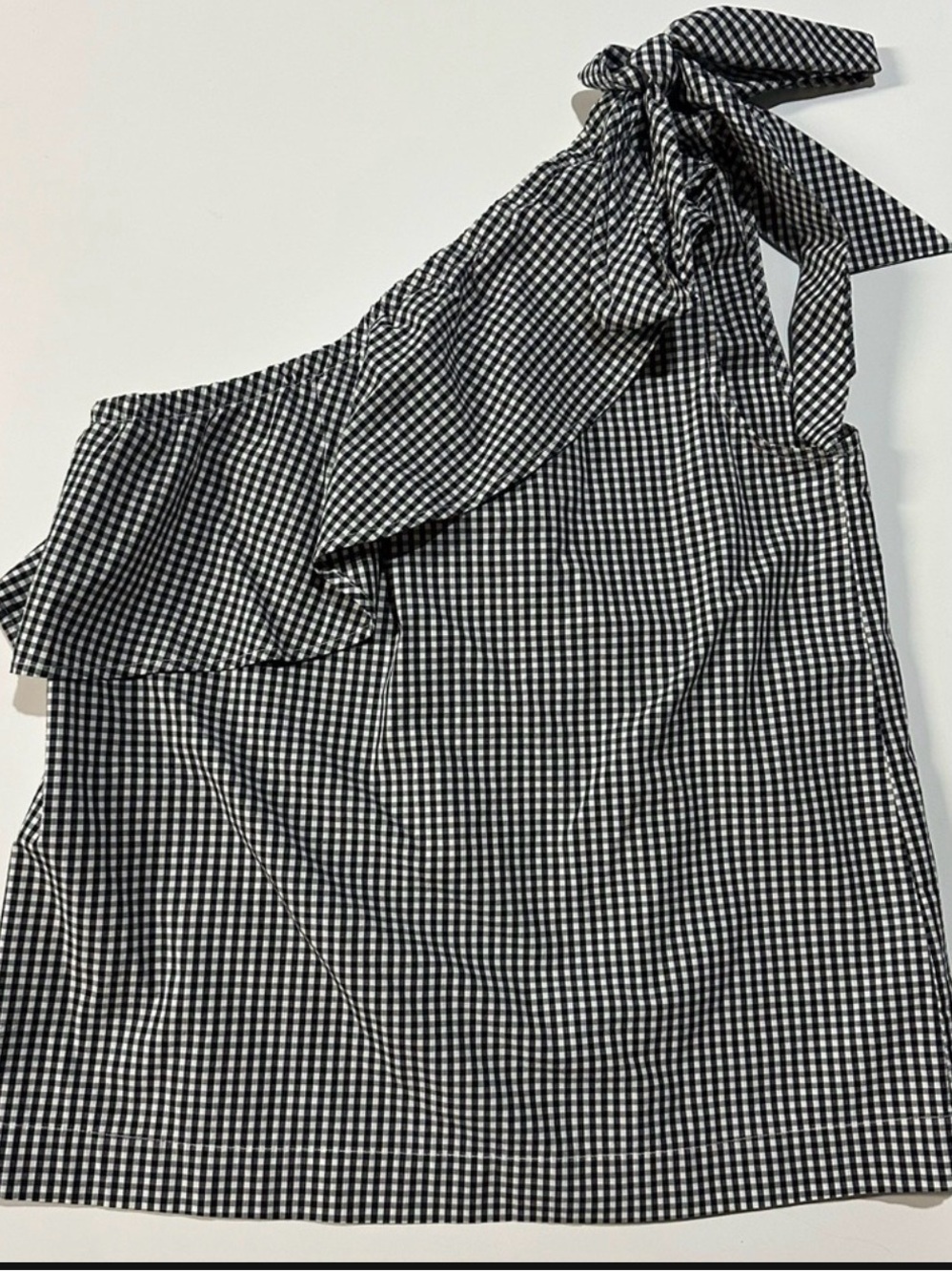 Vineyard Vines Black and White Gingham One-Shoulder Ruffle Top
